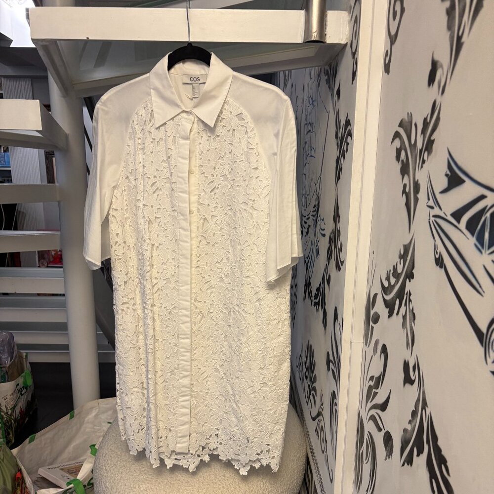 COS White Cotton Eyelet Knee-Length Dress Size 10 NEW WITH TAGS